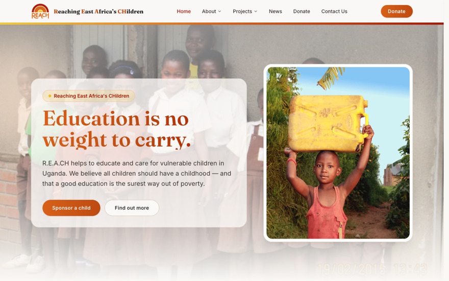 Screenshot of the rebuilt Reach Children Uganda website